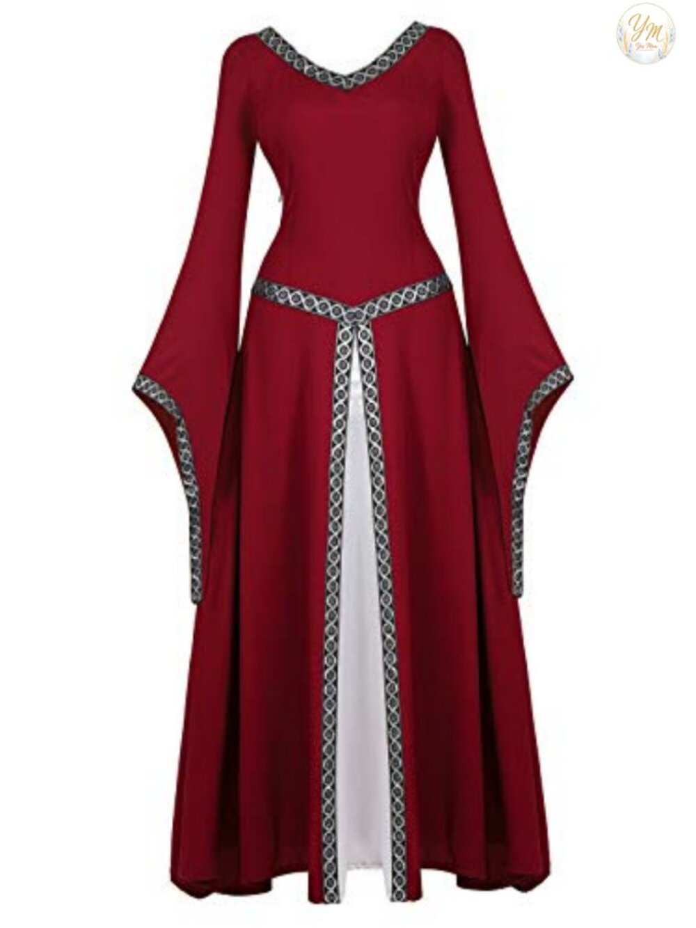 Renaissance Medieval Costume Dress Lace Up Long Flare Sleeve Gown